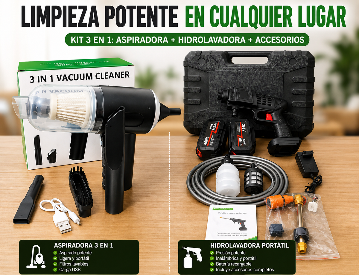 COMBO HIDROLAVADORA 360V + ASPIRADORA 3 EN 1